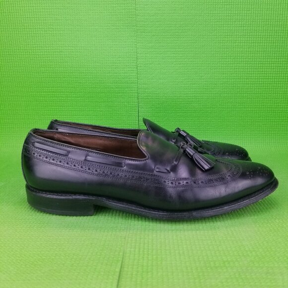 ✅Allen Edmonds Manchester Mens 10 Black Leather Bludgeoned Wingtip Tassel Loafer main image 6